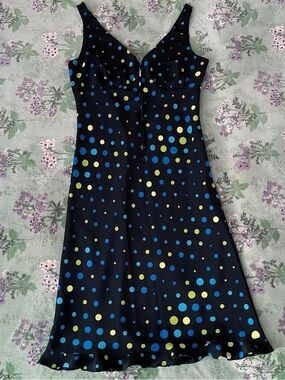 Vintage Express Y2K 2000s Polka Dot Retro Printed Midi Dress 🖤💙💚